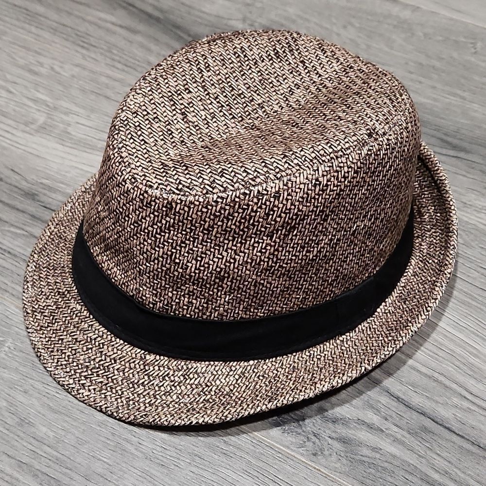 Varigated Brown & Black Straw Tight Woven Fedora Hat